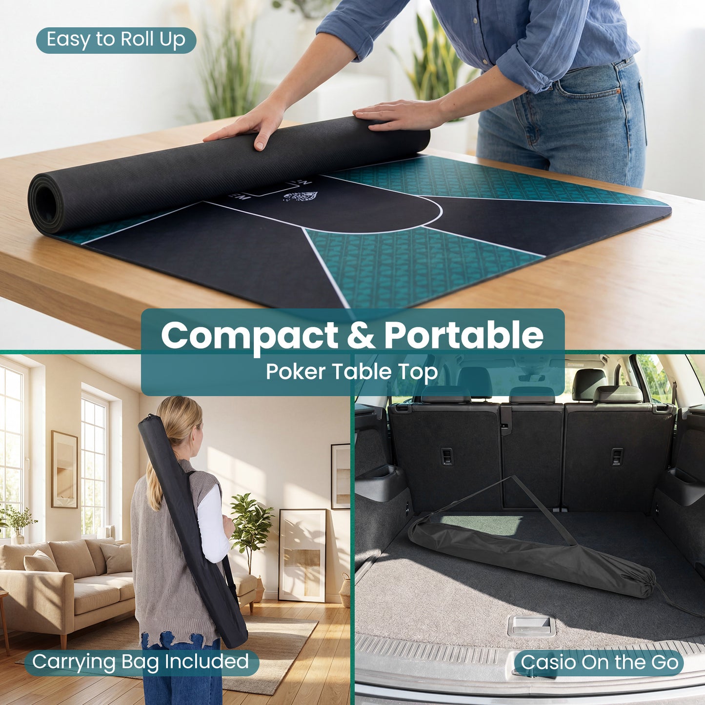 70 x 35 Inch Poker Table Top, Water-Repellent Surface, 10-Player, Green