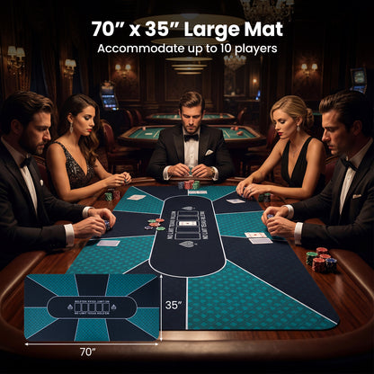 70 x 35 Inch Poker Table Top, Water-Repellent Surface, 10-Player, Green