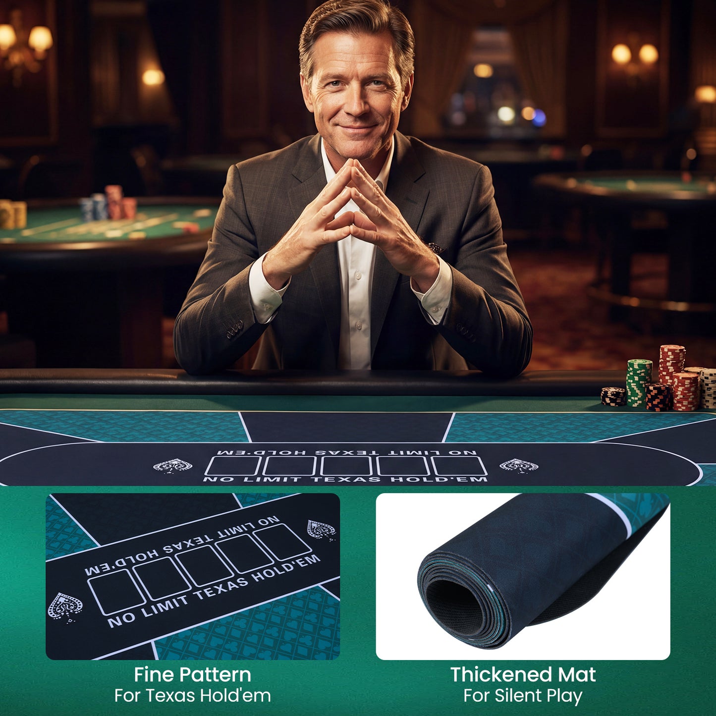 70 x 35 Inch Poker Table Top, Water-Repellent Surface, 10-Player, Green