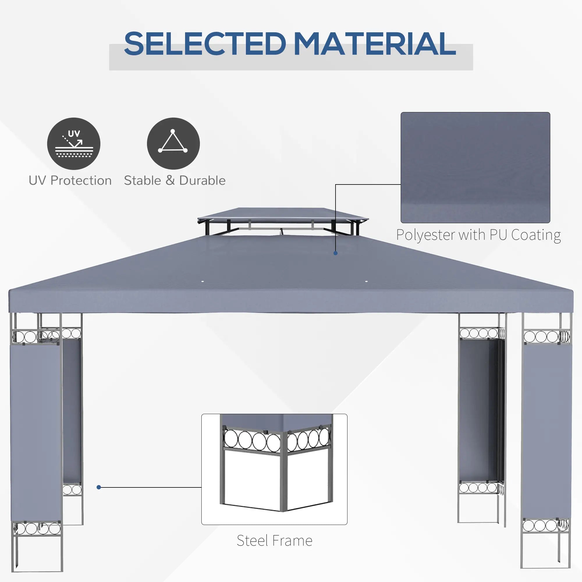 10' x 13' Grey Outdoor Gazebo, Double Roof Patio Canopy Shelter, Grey Gazebos at Gallery Canada