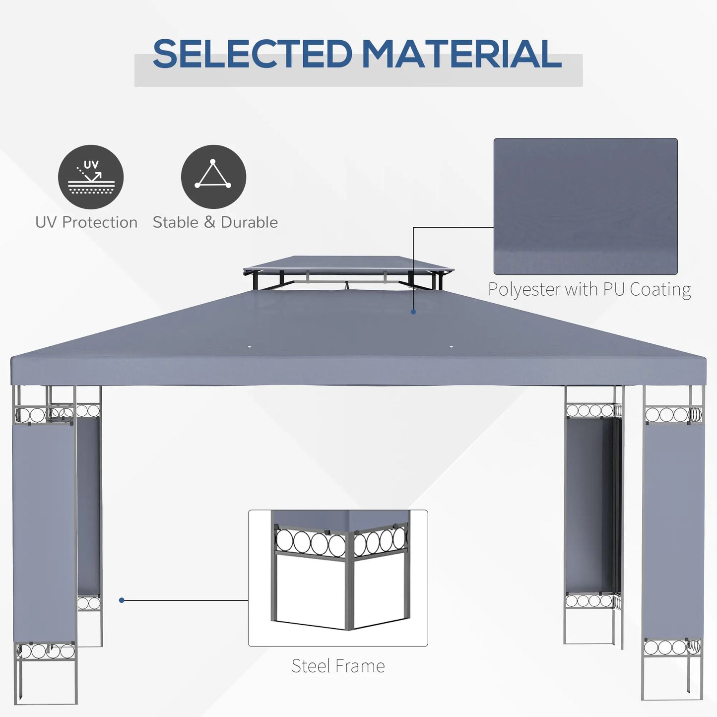 10' x 13' Grey Outdoor Gazebo, Double Roof Patio Canopy Shelter, Grey Gazebos at Gallery Canada