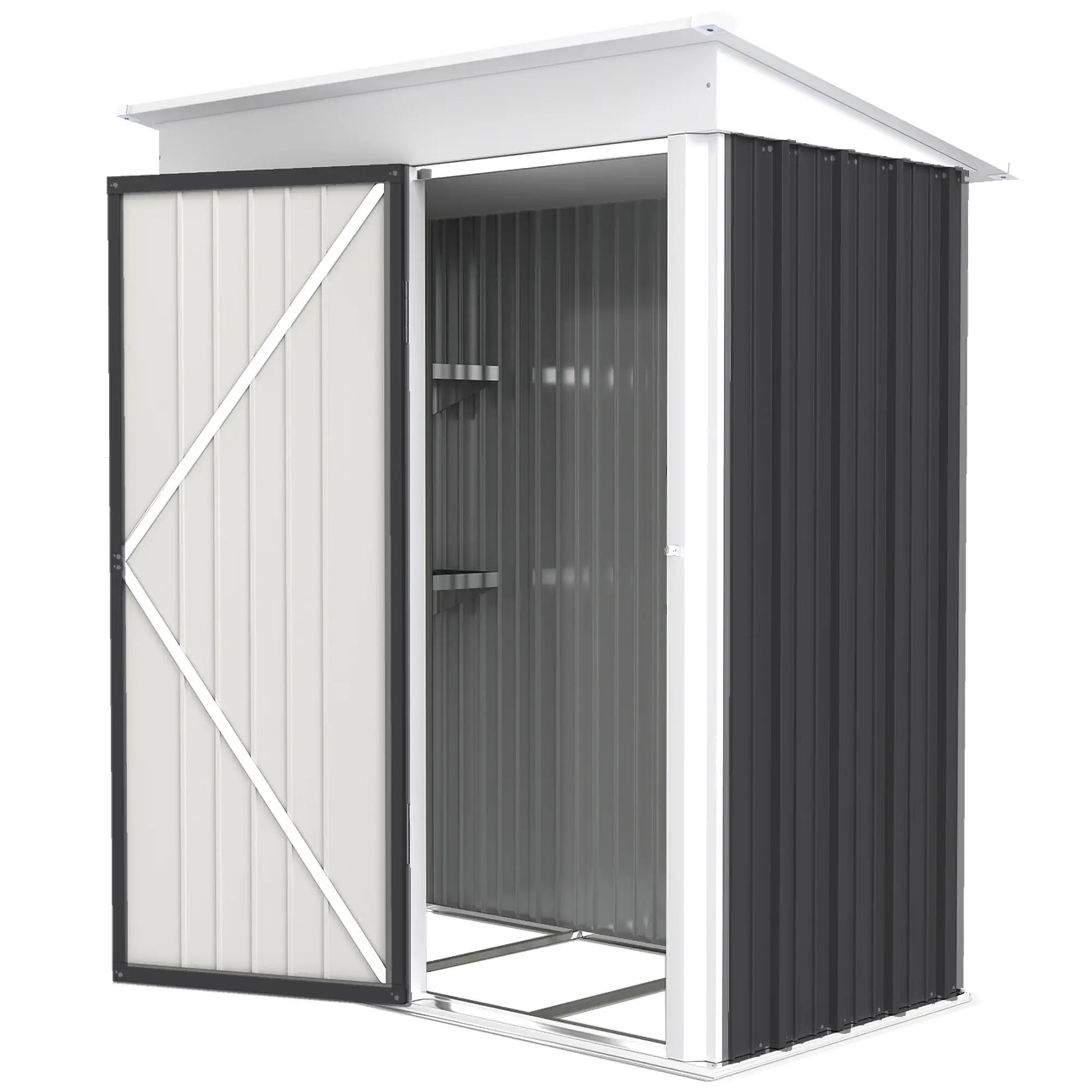 Outdoor Storage Shed, Steel Lean-To, Adjustable Shelf, 5'x3'x6', Dark Grey Sheds at Gallery Canada