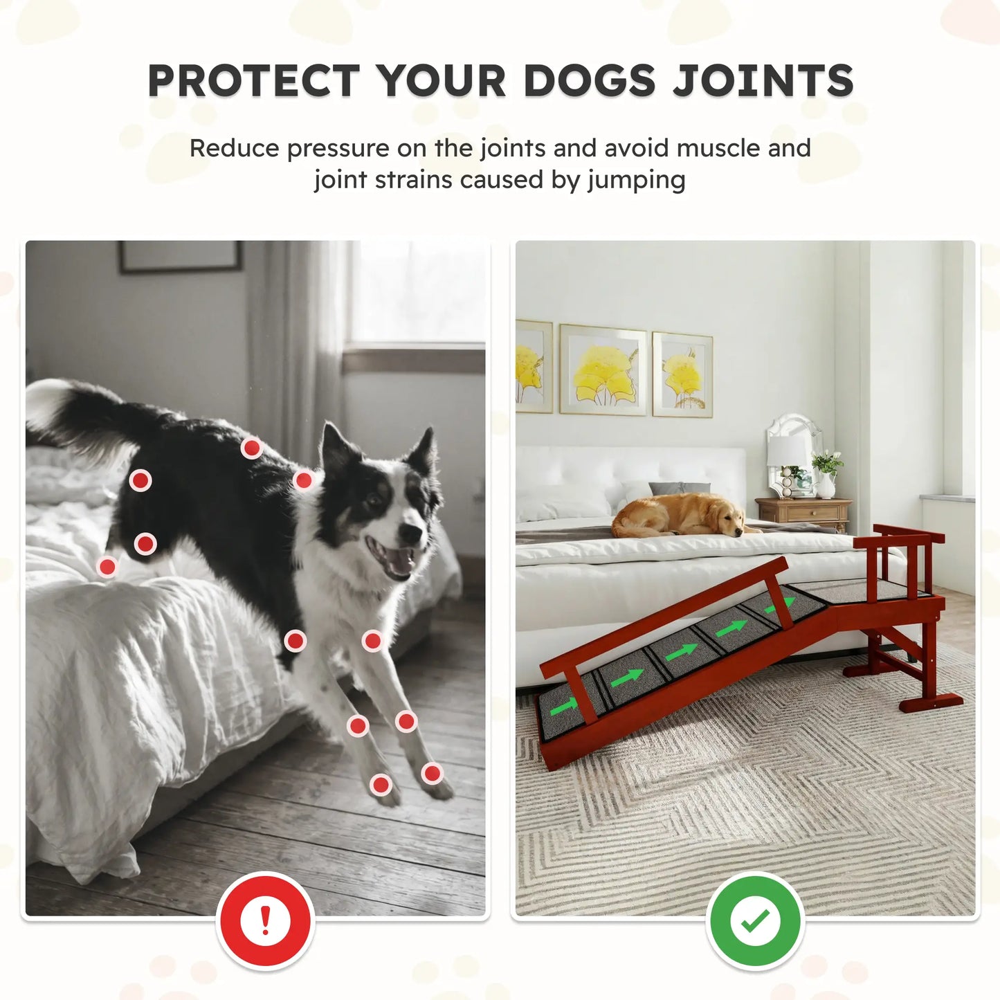 Wooden Dog Ramp, 49" Long, Non-Slip Rug, Removable Guardrails, Brown Dog Stairs at Gallery Canada