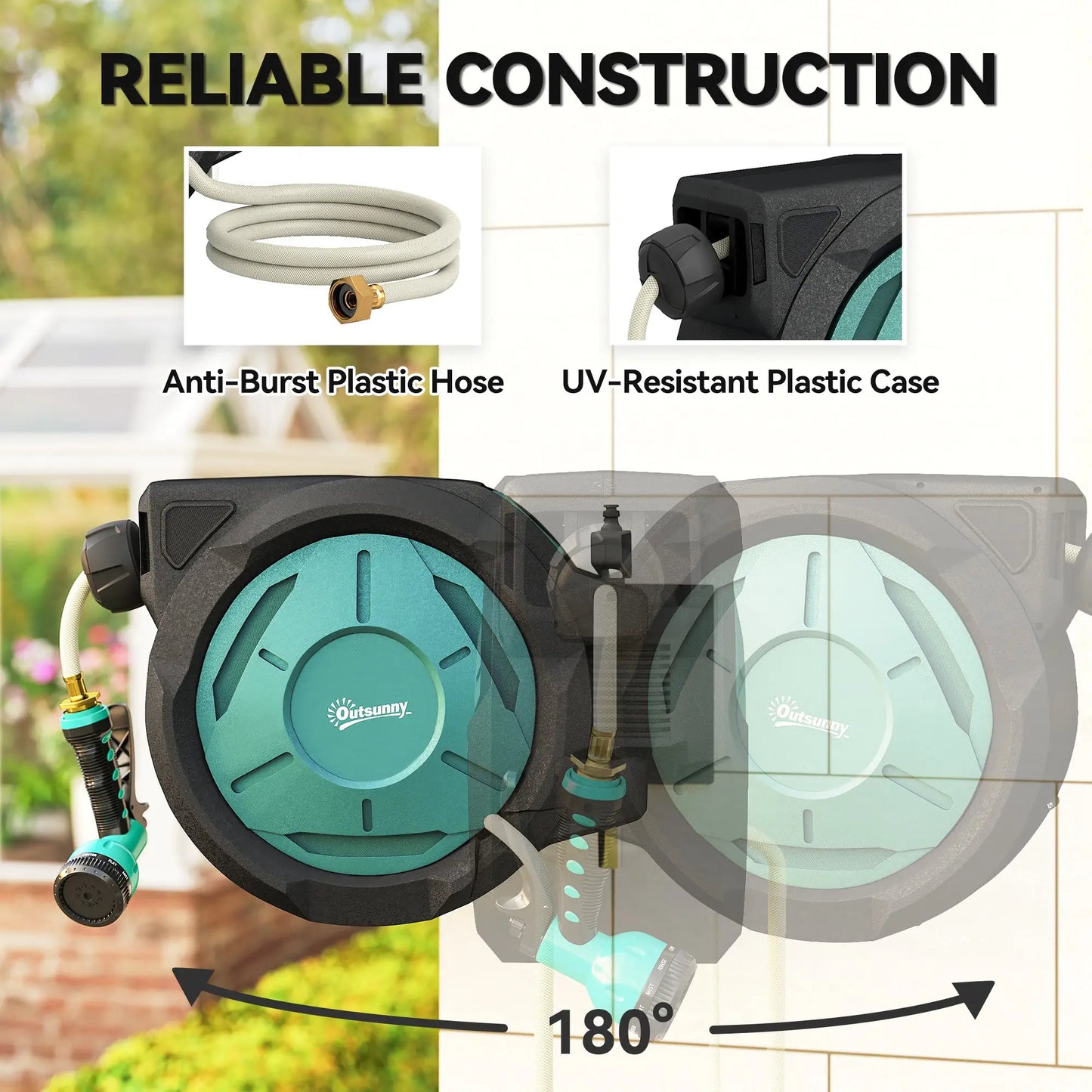 1/2 in x 65ft Wall Mounted Garden Hose Reel, Auto Rewind, Blue Garden Accessories at Gallery Canada