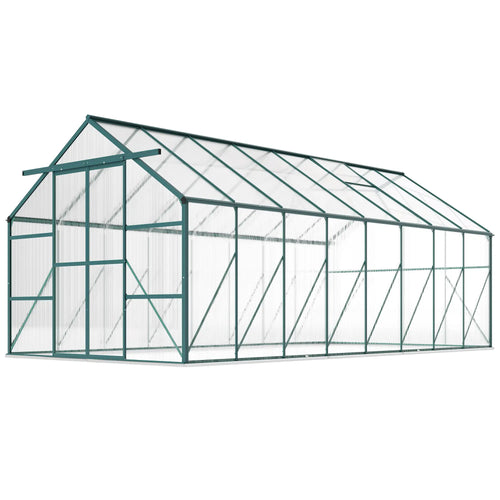 16' x 8' Aluminum Polycarbonate Greenhouse, Walk-In, Adjustable Roof Vent, Green
