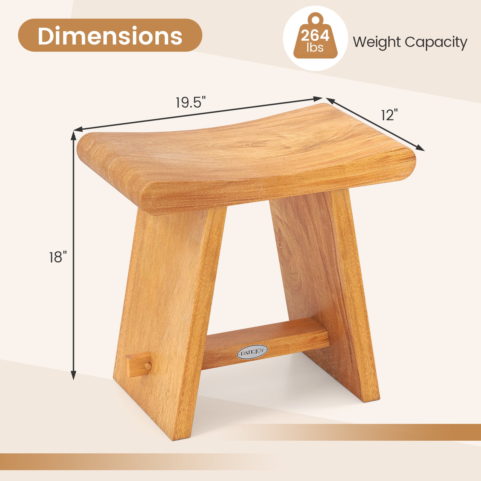 19.5 Inch Teak Shower Bench with Curved Seat for Shaving Legs, Natural Bath Safety at Gallery Canada