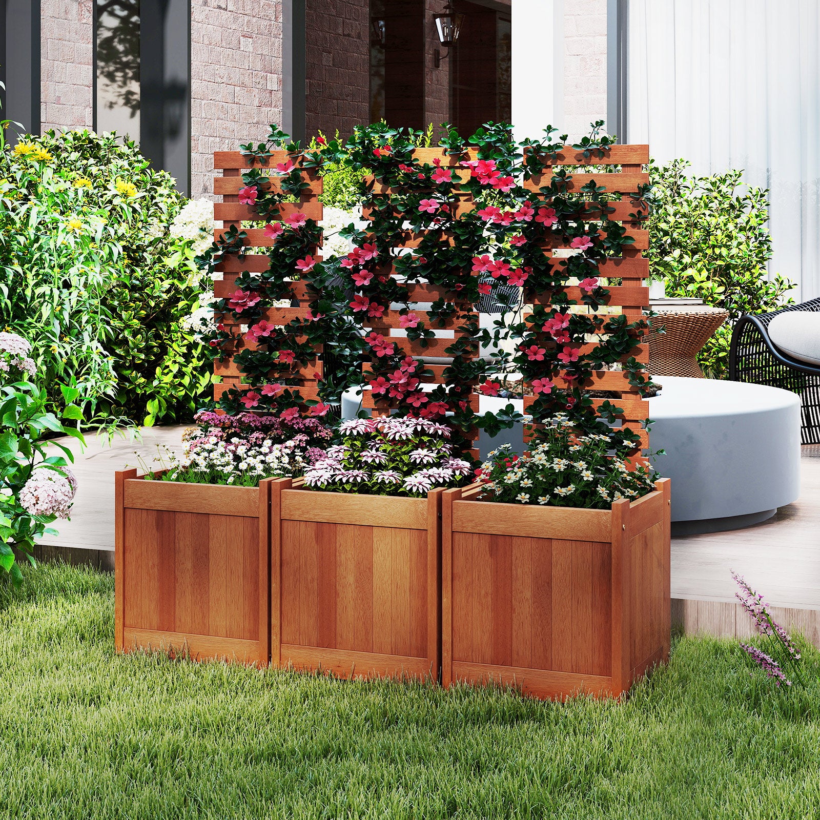 Outdoor Wooden Raised Garden Bed with Trellis, Natural Raised Garden Beds at Gallery Canada
