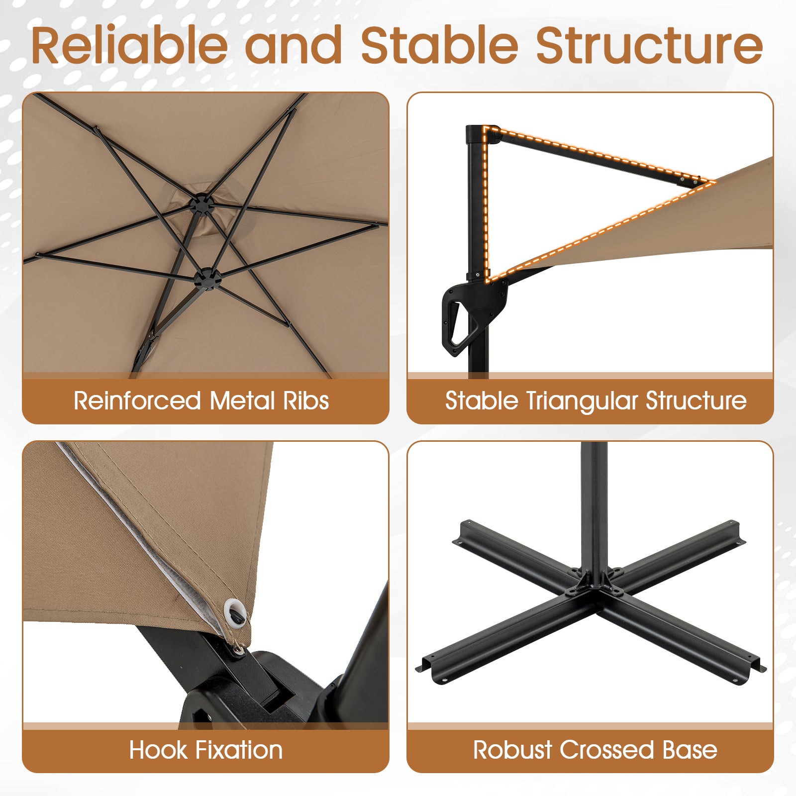 9 FT Cantilever Patio Umbrella with Vented Top and Sun-Protective Canopy, Brown Outdoor Umbrellas at Gallery Canada