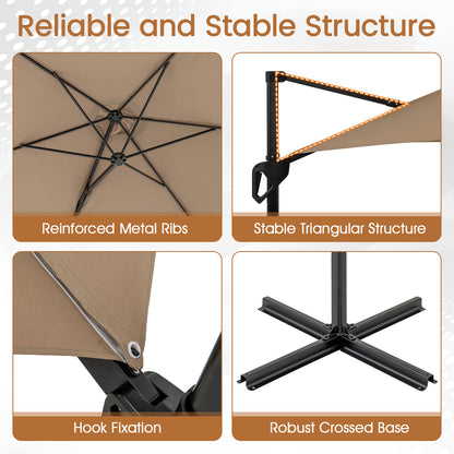 9 FT Cantilever Patio Umbrella with Vented Top and Sun-Protective Canopy, Brown Outdoor Umbrellas at Gallery Canada