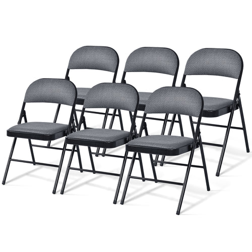 Folding Chair Set with Upholstered Seat and Fabric Covered Backrest-Set of 6, Gray