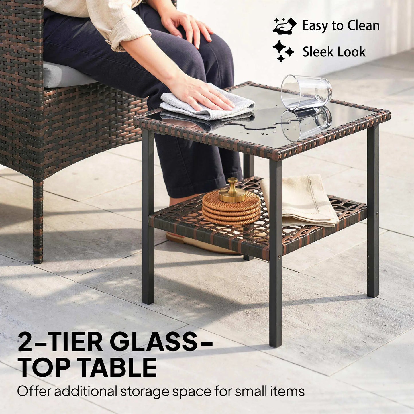 3 Piece Wicker Bistro Set, 2-Tier Glass Top Table, Dark Grey Patio Furniture Sets at Gallery Canada