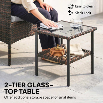 3 Piece Wicker Bistro Set, 2-Tier Glass Top Table, Dark Grey Patio Furniture Sets at Gallery Canada