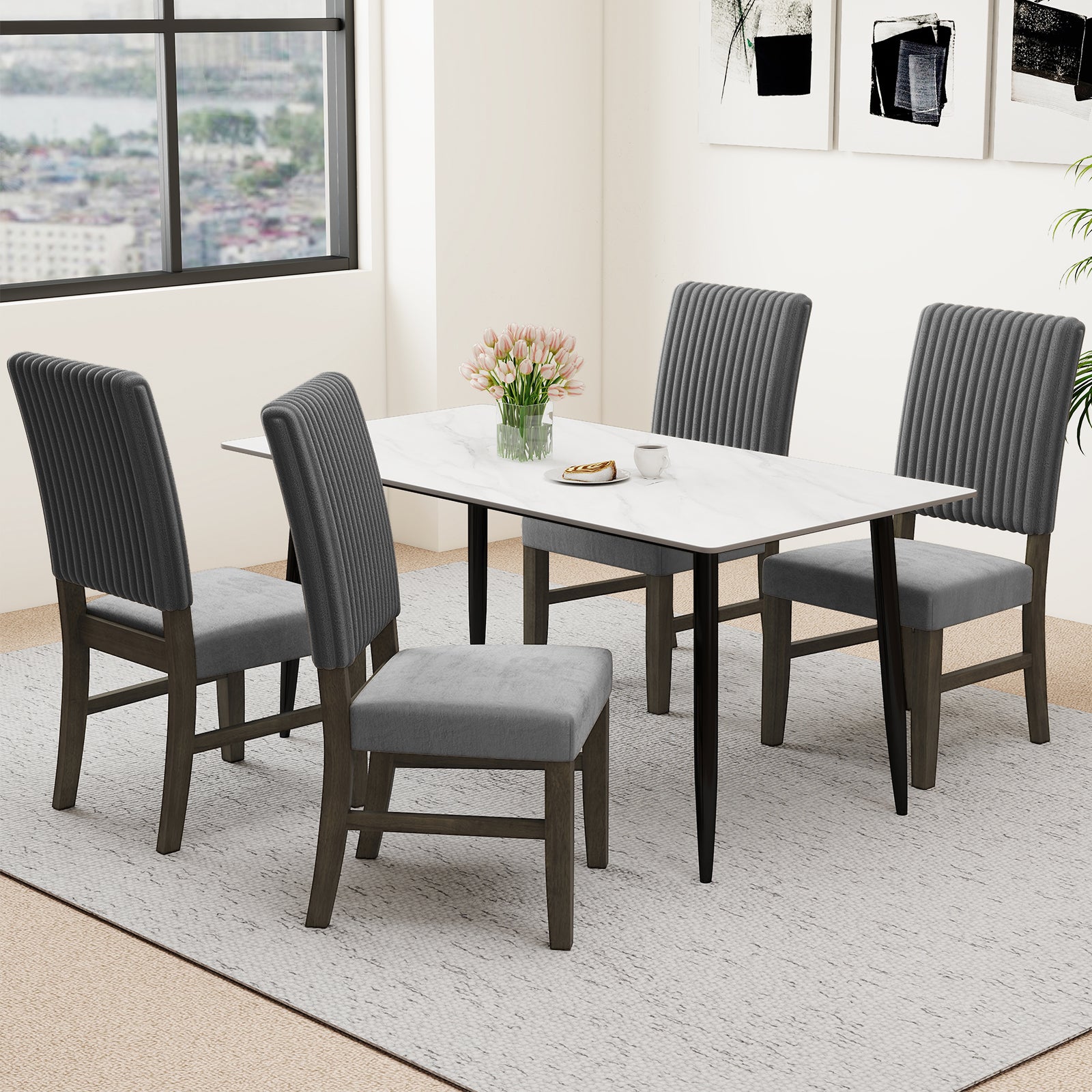 Dining Chair Set of 2 Mid-Century Modern Velvet Fabric Upholstered Chairs-Grey, Gray Dining Chairs at Gallery Canada