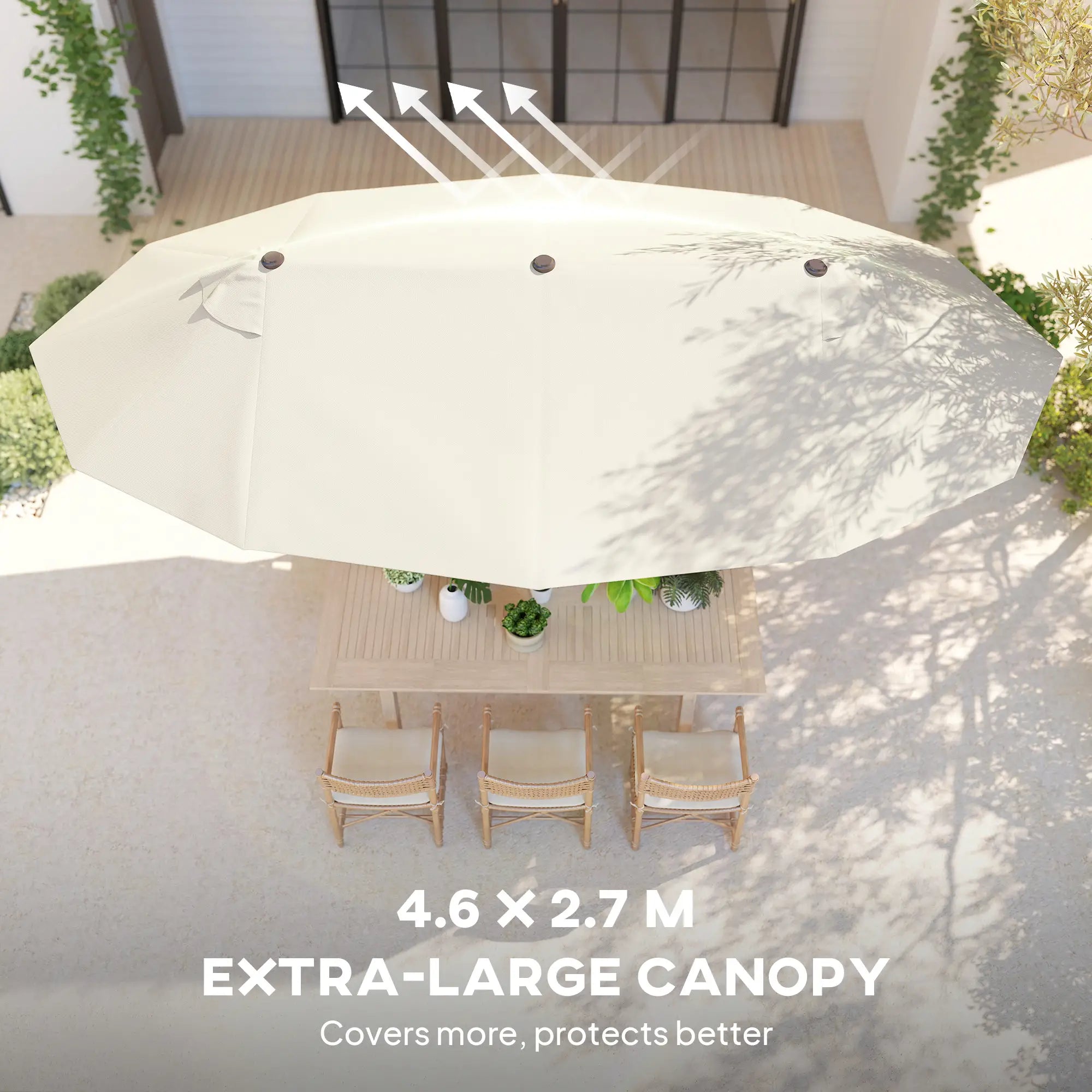15' Outdoor Patio Umbrella, Twin Canopy Sunshade, Lift Crank, Beige Sun Umbrellas at Gallery Canada