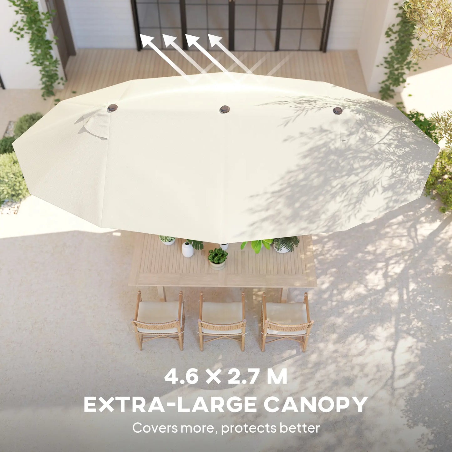 15' Outdoor Patio Umbrella, Twin Canopy Sunshade, Lift Crank, Beige Sun Umbrellas at Gallery Canada