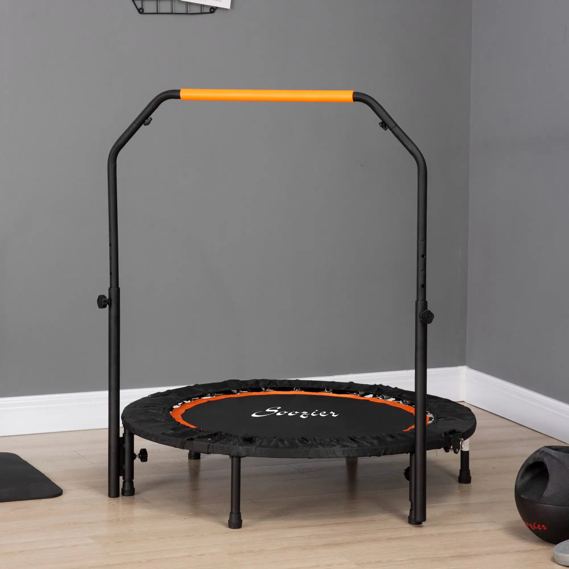 40" Foldable Mini Trampoline, Adjustable Foam Handle, Orange Trampolines at Gallery Canada