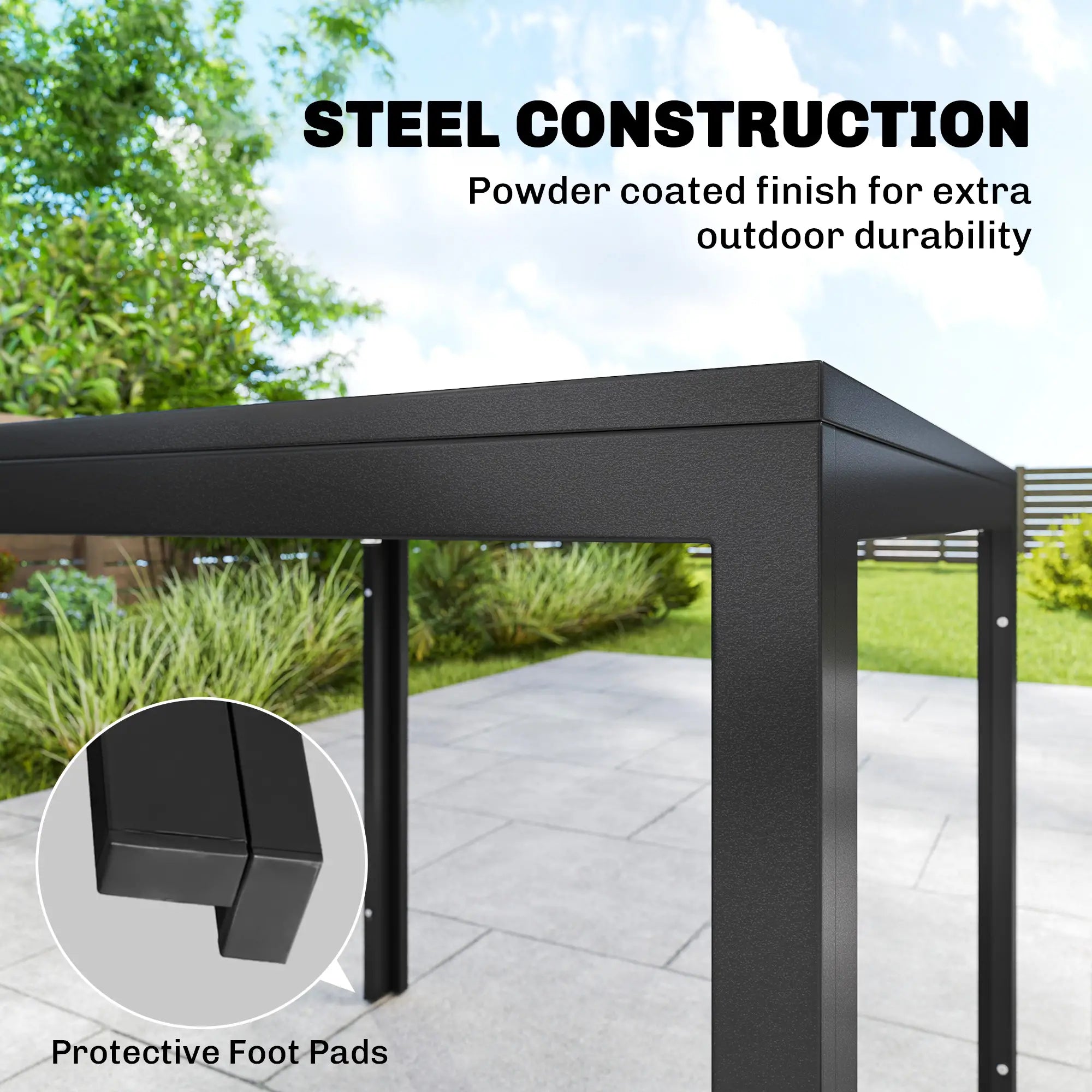 Outdoor Dining Set For 4, Faux Wood Metal Patio Table, Stackable Chairs, Black Outdoor Dining Sets at Gallery Canada