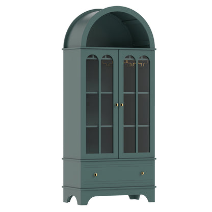 71.5 In Arched Cabinet, 5-Tier, Tempered Glass Doors, Wine Rack, Green Sideboards Cabinets & Buffets Green at Gallery Canada