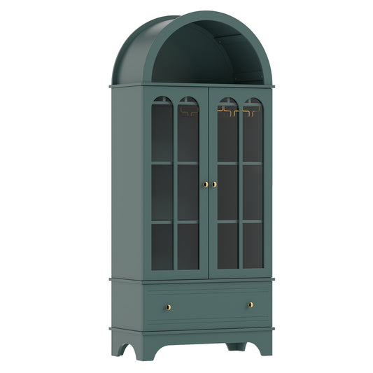 71.5 In Arched Cabinet, 5-Tier, Tempered Glass Doors, Wine Rack, Green Sideboards Cabinets & Buffets Green at Gallery Canada