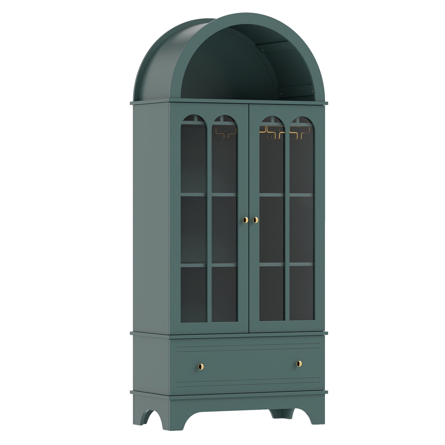 71.5 In Arched Cabinet, 5-Tier, Tempered Glass Doors, Wine Rack, Green Sideboards Cabinets & Buffets at Gallery Canada