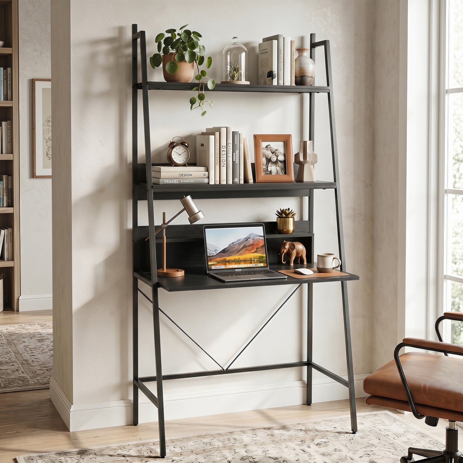 71” High Freestanding Laptop Desk with Open Shelves for Living Room Bedroom Study, Black Laptop Tables & Printer Stands at Gallery Canada