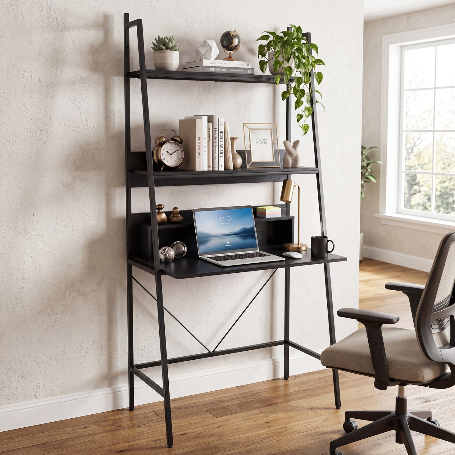 71” High Freestanding Laptop Desk with Open Shelves for Living Room Bedroom Study, Black Laptop Tables & Printer Stands at Gallery Canada