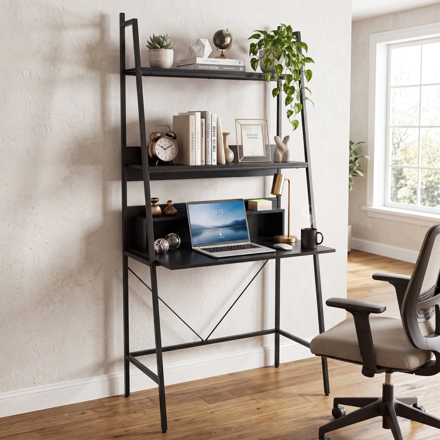 71” High Freestanding Laptop Desk with Open Shelves for Living Room Bedroom Study, Black Laptop Tables & Printer Stands at Gallery Canada