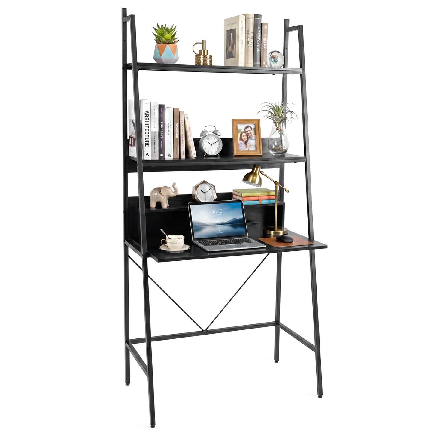 71” High Freestanding Laptop Desk with Open Shelves for Living Room Bedroom Study, Black Laptop Tables & Printer Stands Black at Gallery Canada