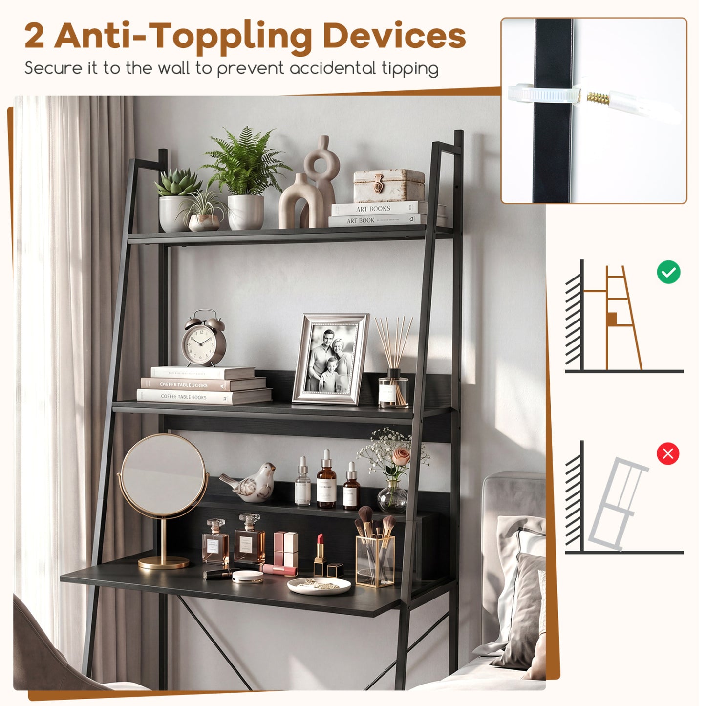 71” High Freestanding Laptop Desk with Open Shelves for Living Room Bedroom Study, Black Laptop Tables & Printer Stands at Gallery Canada