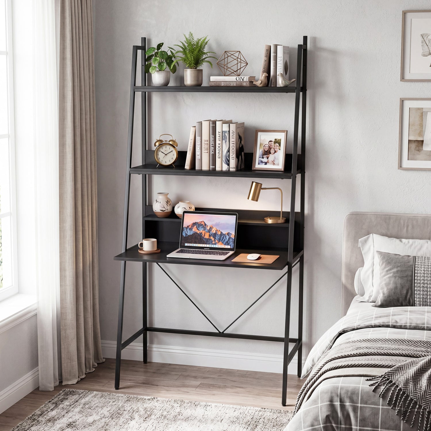 71” High Freestanding Laptop Desk with Open Shelves for Living Room Bedroom Study, Black Laptop Tables & Printer Stands at Gallery Canada