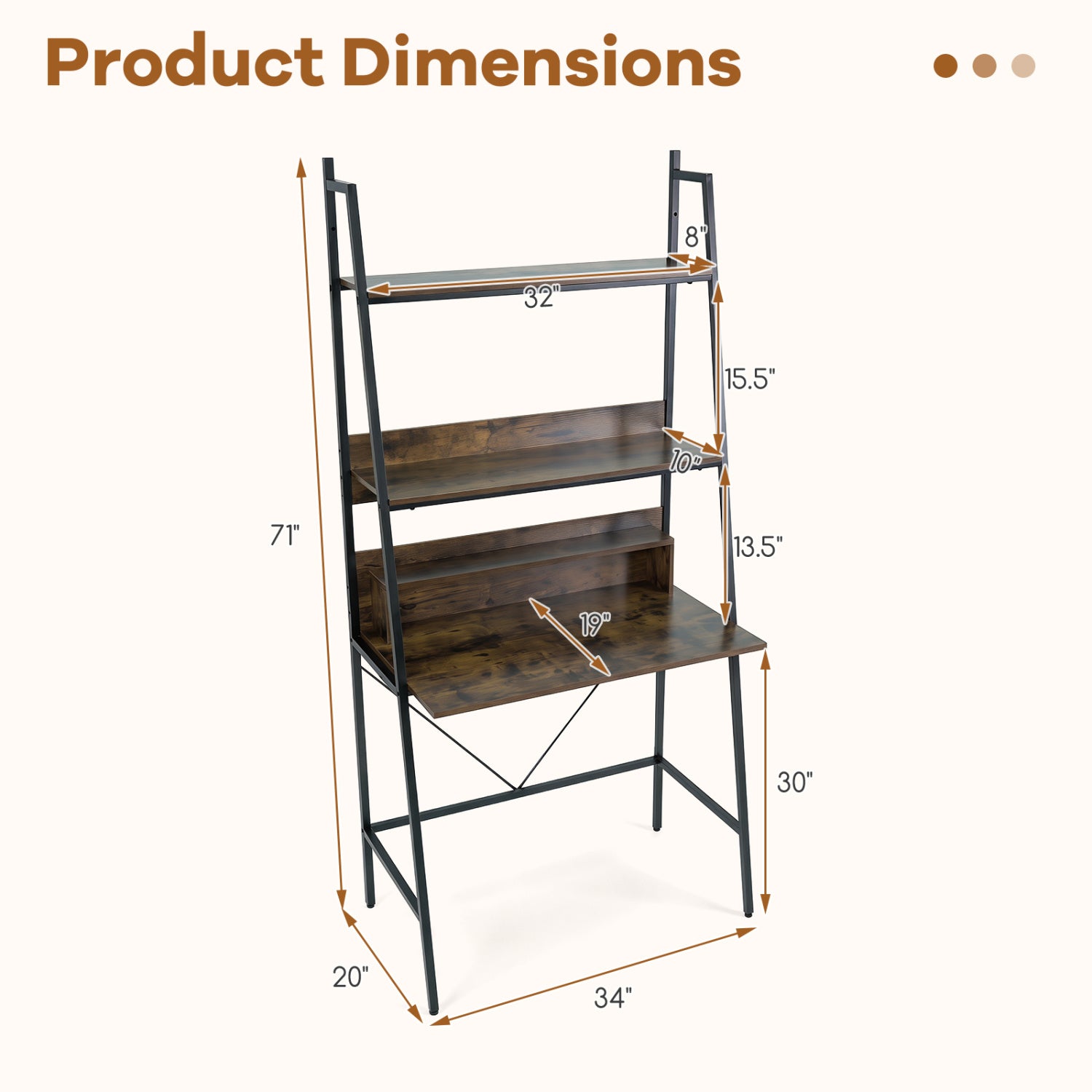 71” Freestanding Laptop Desk With Shelves, For Living Room Bedroom Study, Brown Laptop Tables & Printer Stands at Gallery Canada