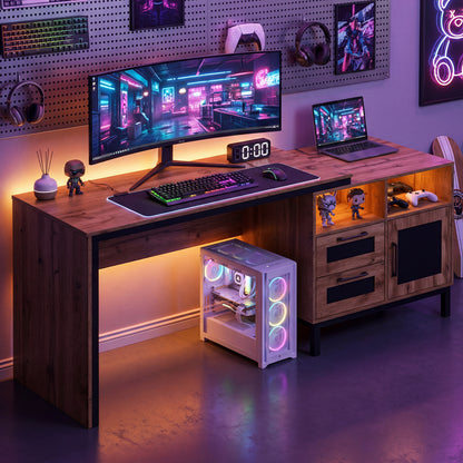 71-Inch Computer Table With Open Compartments, Drawers, Natural Computer Desks at Gallery Canada