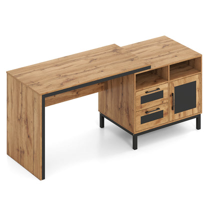 71-Inch Computer Table With Open Compartments, Drawers, Natural Computer Desks at Gallery Canada
