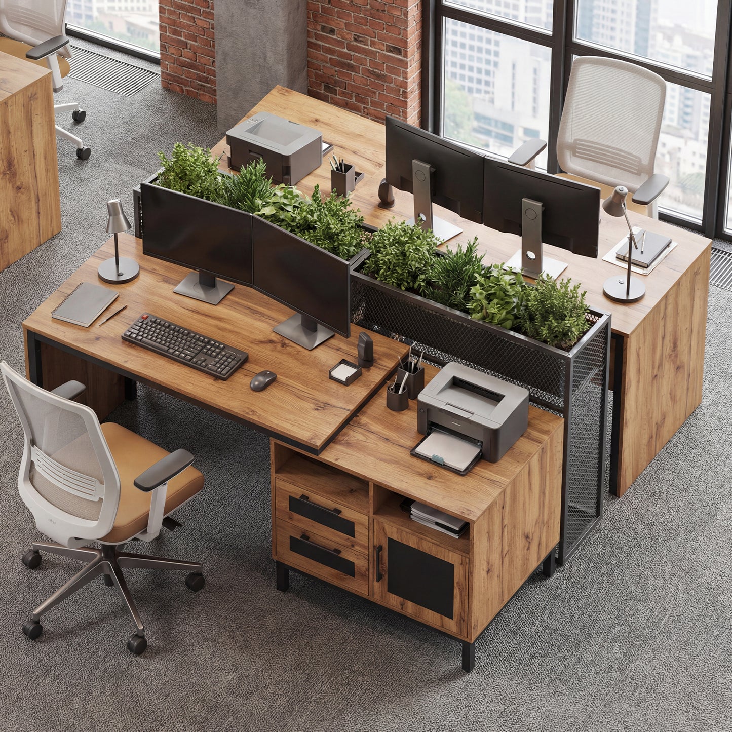 71-Inch Computer Table With Open Compartments, Drawers, Natural Computer Desks at Gallery Canada