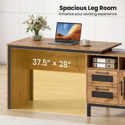 71-Inch Computer Table With Open Compartments, Drawers, Natural Computer Desks at Gallery Canada