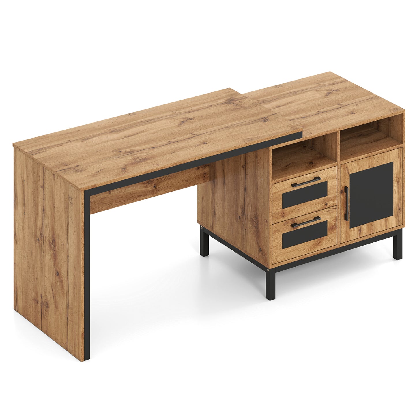 71-Inch Computer Table With Open Compartments, Drawers, Natural Computer Desks Natural at Gallery Canada