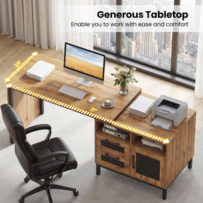 71-Inch Computer Table With Open Compartments, Drawers, Natural Computer Desks at Gallery Canada