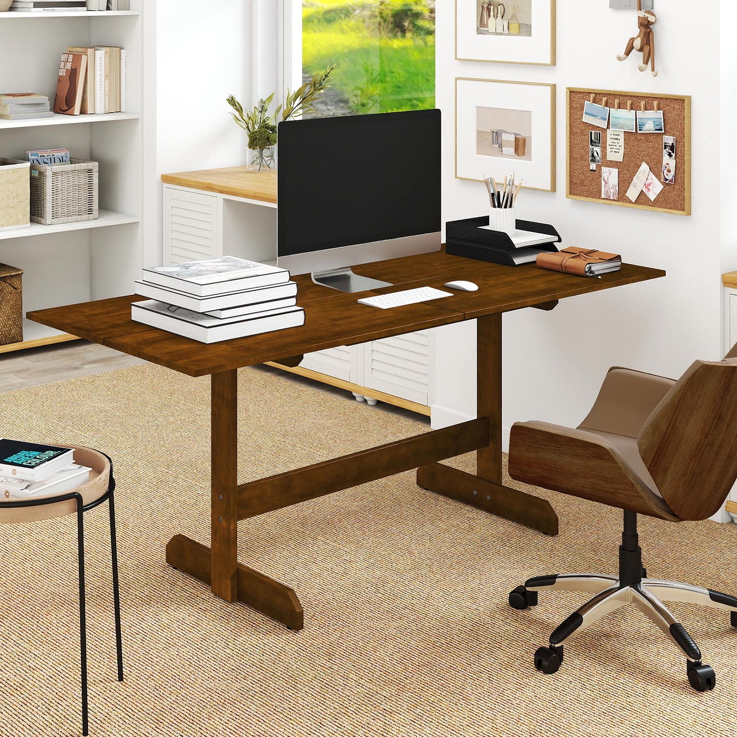 71 Inch Farmhouse Dining Table Wooden Kitchen Table for 6-8 with Rubber Wood Legs, Walnut Dining Tables at Gallery Canada