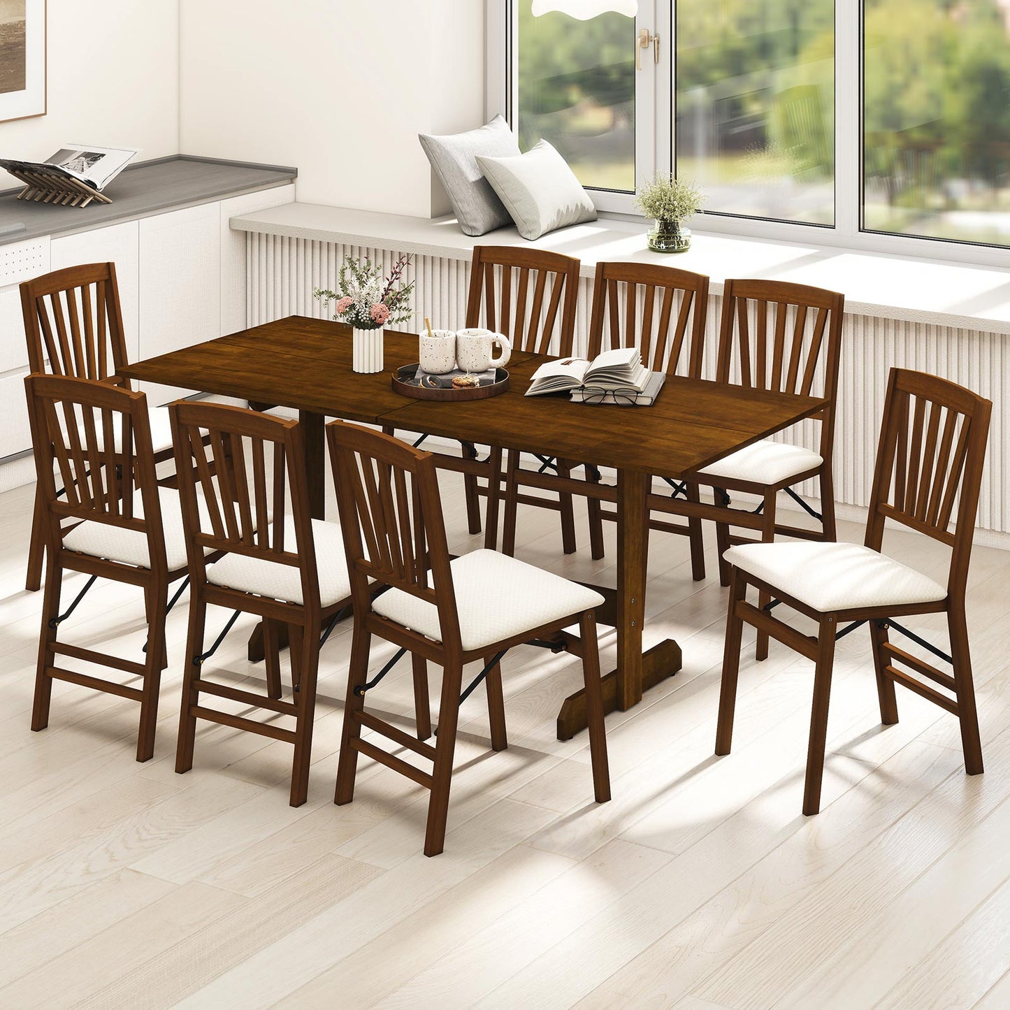 71 Inch Farmhouse Dining Table Wooden Kitchen Table for 6-8 with Rubber Wood Legs, Walnut Dining Tables at Gallery Canada