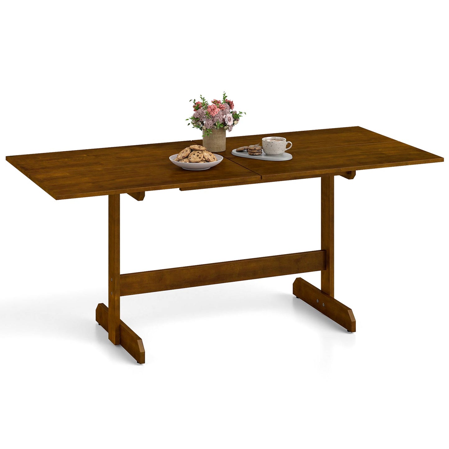 71 Inch Farmhouse Dining Table Wooden Kitchen Table for 6-8 with Rubber Wood Legs, Walnut Dining Tables at Gallery Canada
