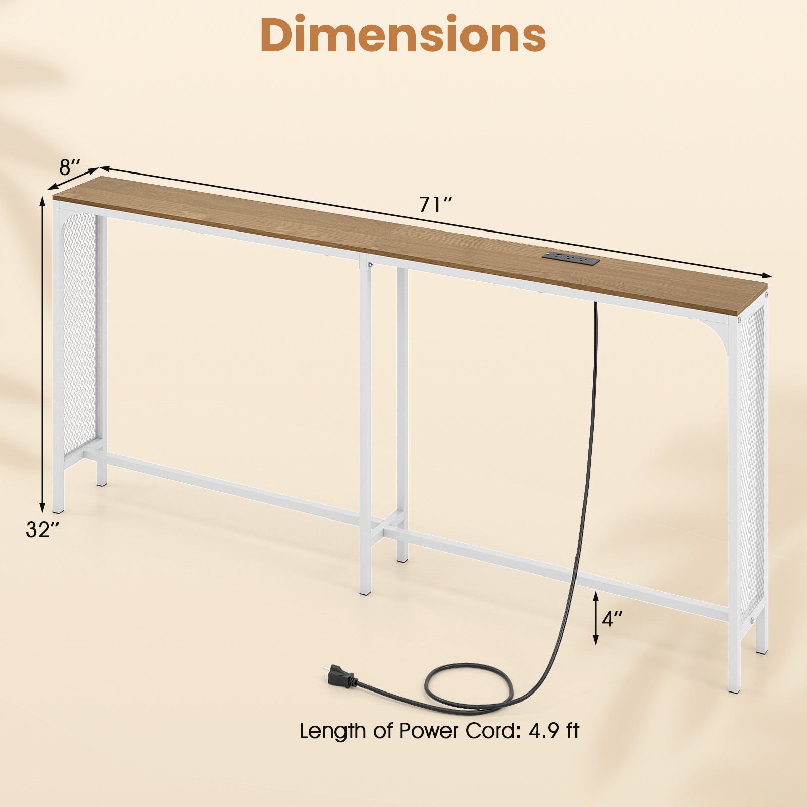 71 Inch Narrow Console Table with Power Outlet for Small Space, Natural Console Tables at Gallery Canada