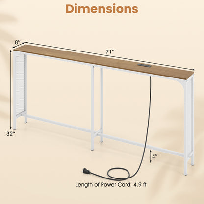 71 Inch Narrow Console Table with Power Outlet for Small Space, Natural Console Tables at Gallery Canada