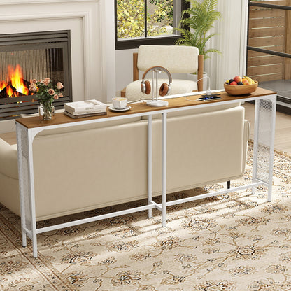 71 Inch Narrow Console Table with Power Outlet for Small Space, Natural Console Tables at Gallery Canada