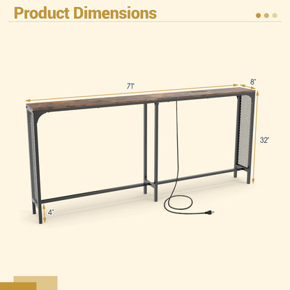 71 Inch Narrow Console Table with Power Outlet for Small Space, Rustic Brown Console Tables at Gallery Canada