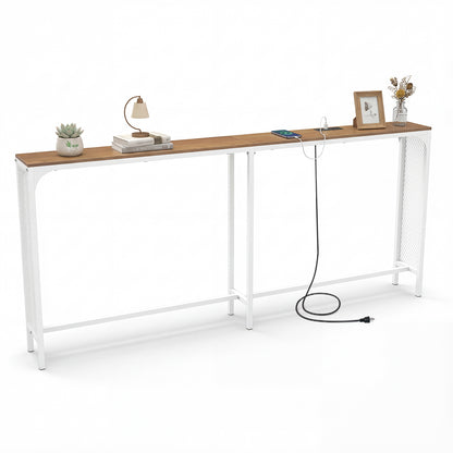 71 Inch Narrow Console Table with Power Outlet for Small Space, Natural Console Tables Natural at Gallery Canada