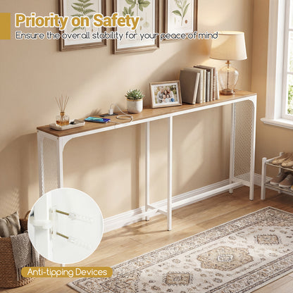 71 Inch Narrow Console Table with Power Outlet for Small Space, Natural Console Tables at Gallery Canada