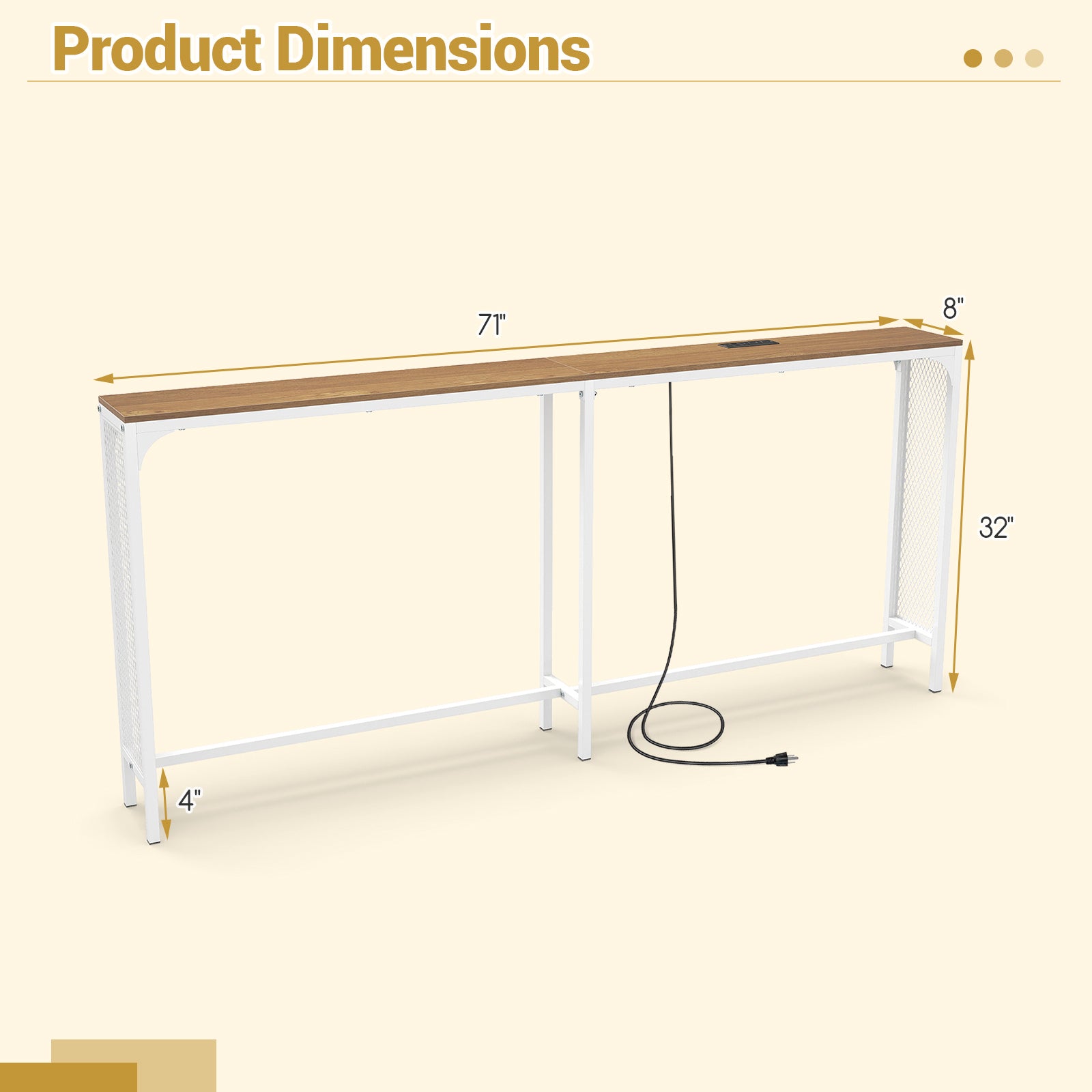 71 Inch Narrow Console Table with Power Outlet for Small Space, Natural Console Tables at Gallery Canada