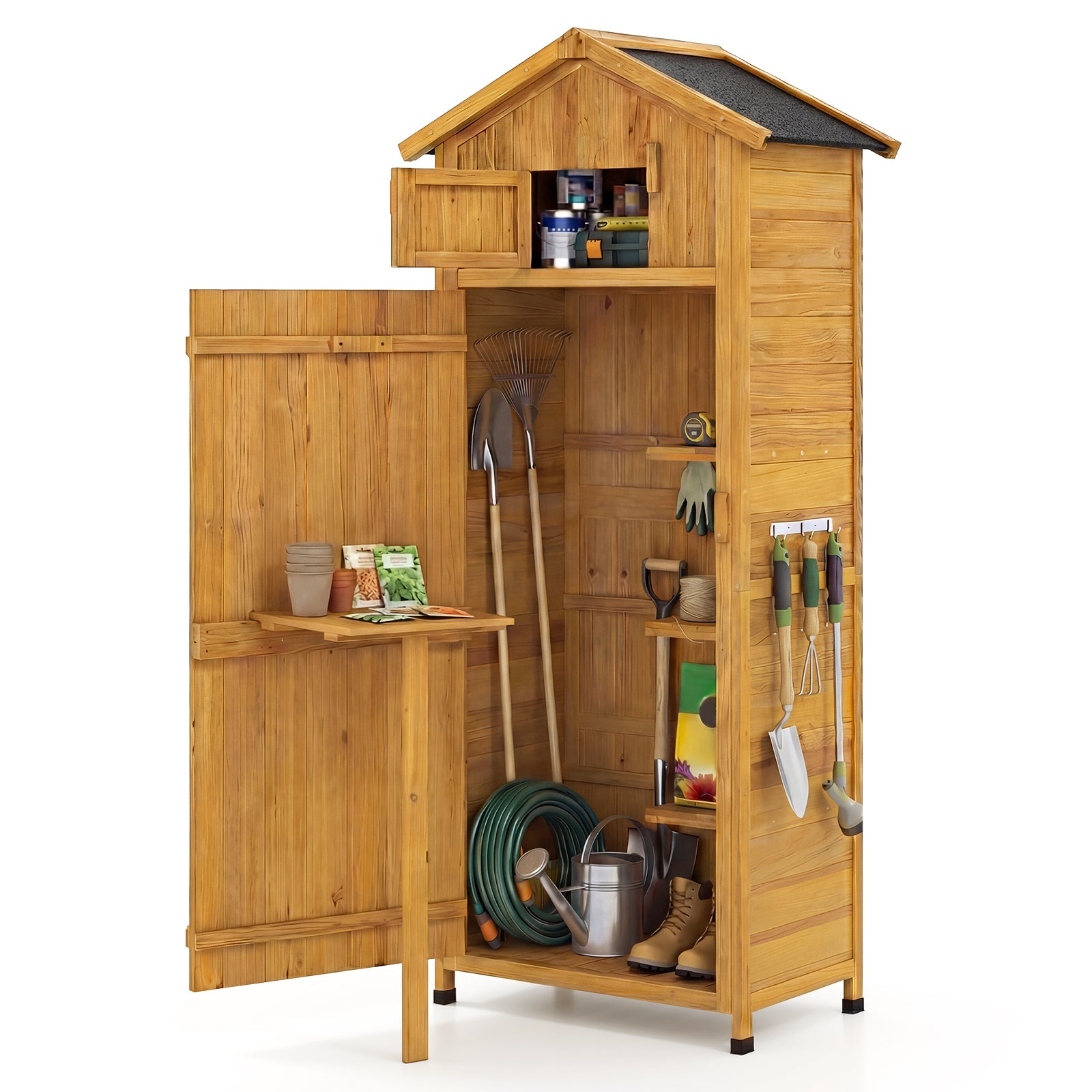 71 Inch Garden Tool Storage Cabinet, Lockable Doors, Foldable Table, Natural Sheds & Outdoor Storage at Gallery Canada