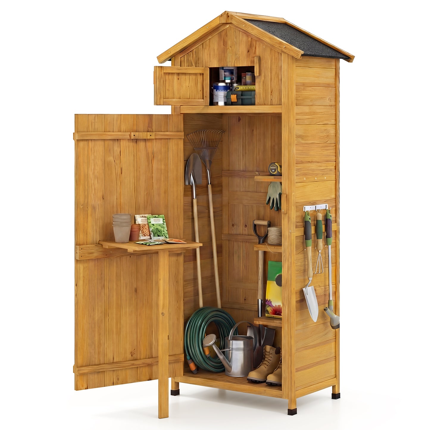 71 Inch Garden Tool Storage Cabinet, Lockable Doors, Foldable Table, Natural Sheds & Outdoor Storage at Gallery Canada