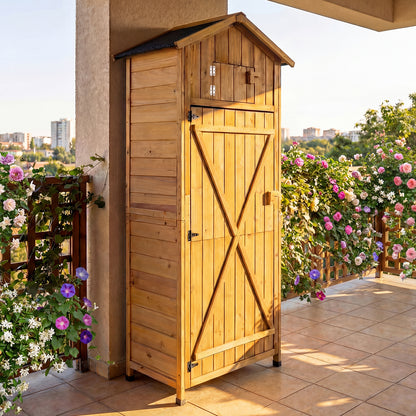 71 Inch Garden Tool Storage Cabinet, Lockable Doors, Foldable Table, Natural Sheds & Outdoor Storage at Gallery Canada